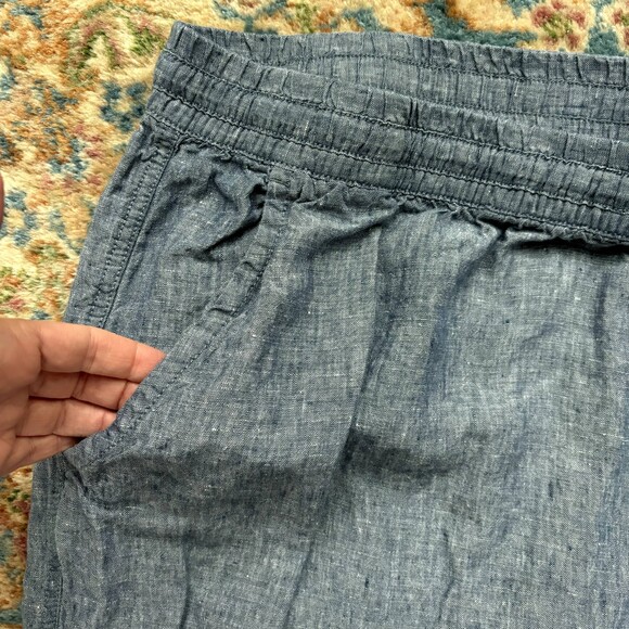 L.L. Bean 100% Linen Cropped Wide Leg Pants Sz 26W Pull On Chambray Blue Beachy - Picture 3 of 7